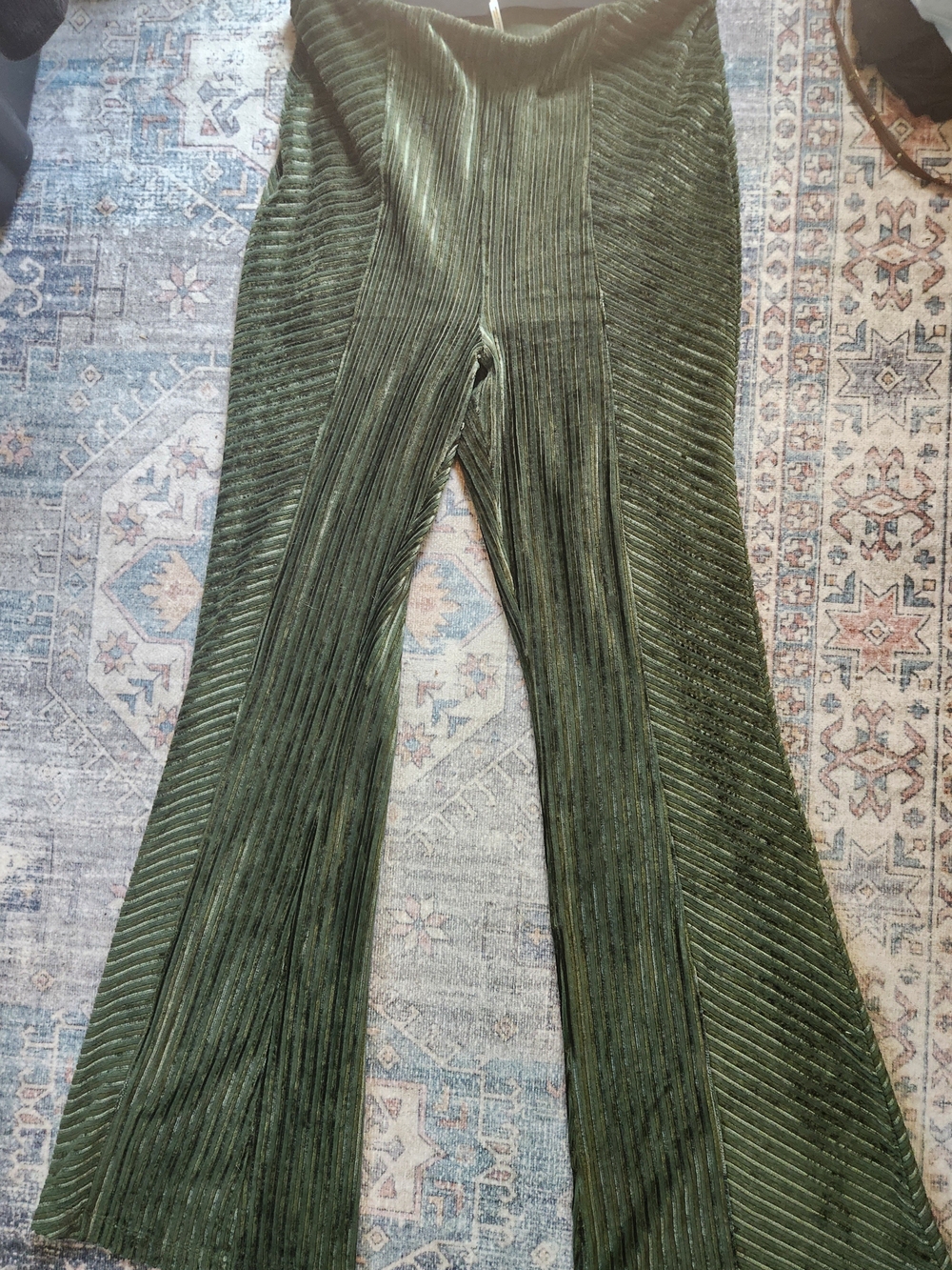 Free People Olive Green Ribbed Velvet Flare Pants